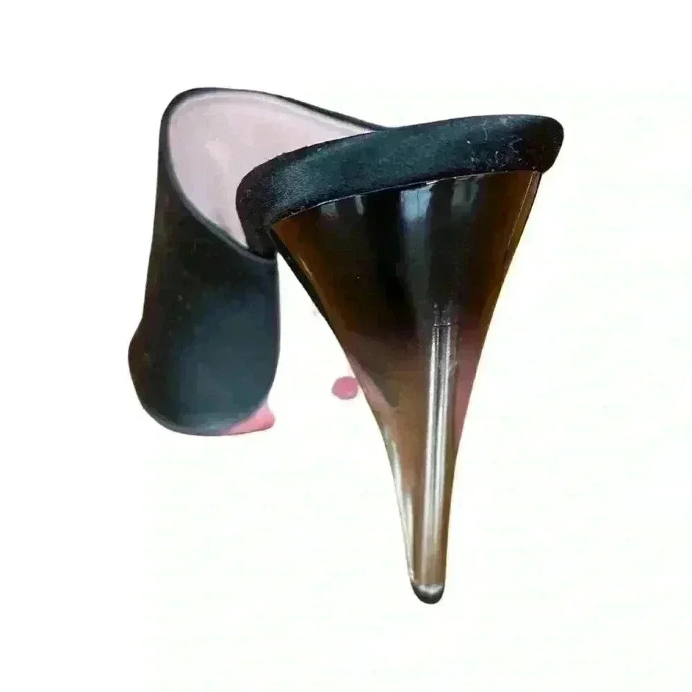 Black Prada Pointy Open Toe Satin Mule With Clear… - image 6